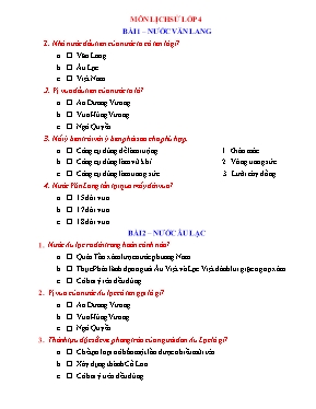 Câu hỏi trắc nghiệm ôn tập cả năm Lịch sử lớp 4